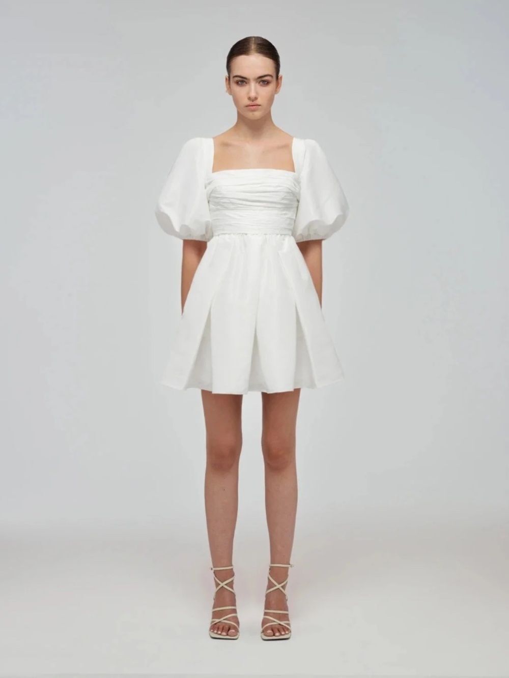 Self-Portrait Mini Taffeta Puff Sleeve White Dress Size 8
